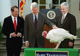 Arkansas favorite President Bill Clinton pardons a turkey during his term in office